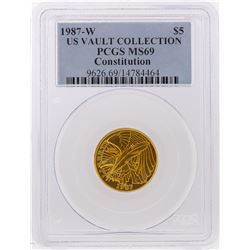 1987-W $5 US Vault Collection Constitution Gold Coin PCGS MS69