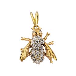 14KT White and Yellow Gold 1.00ctw Diamond Bee Pendant