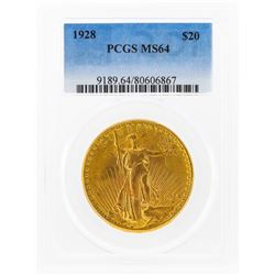 1928 $20 St. Gaudens Double Eagle Gold Coin PCGS MS64