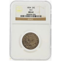 1834 Capped Bust Quarter B-3 LDS NGC Graded MS62