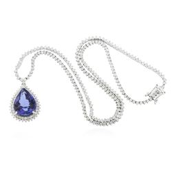 14KT White Gold 11.55ct GIA Certified Tanzanite and Diamond Necklace