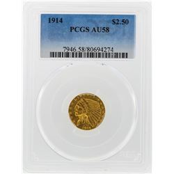 1914 $2 1/2 Indian Head Quarter Eagle Gold Coin PCGS AU58