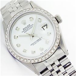 Mens Rolex Stainless Steel Mother Of Pearl Diamond Datejust Wristwatch