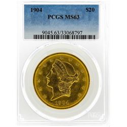 1904 $20 Liberty Head Double Eagle Gold Coin PCGS MS63