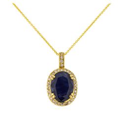 14KT Yellow Gold 8.10ct Sapphire and Diamond Pendant with Chain