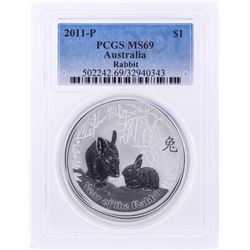 2011-P $1 Australia Year of the Rabbit Silver Coin PCGS MS69