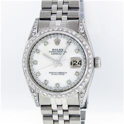 Rolex Mens Stainless Steel Mother Of Pearl VVS Diamond Datejust Wristwatch