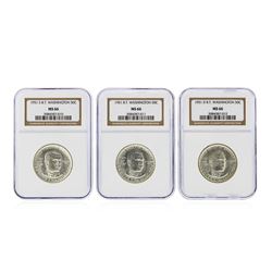 Set of (3) Booker T Washington Half Dollar Commemorative Coins NGC Graded MS66