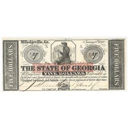 1862 $5 The State of Georgia Obsolete Note