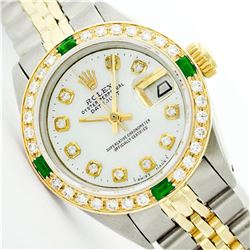 Womens Rolex Two-Tone Mother Of Pearl Diamond Datejust Wristwatch