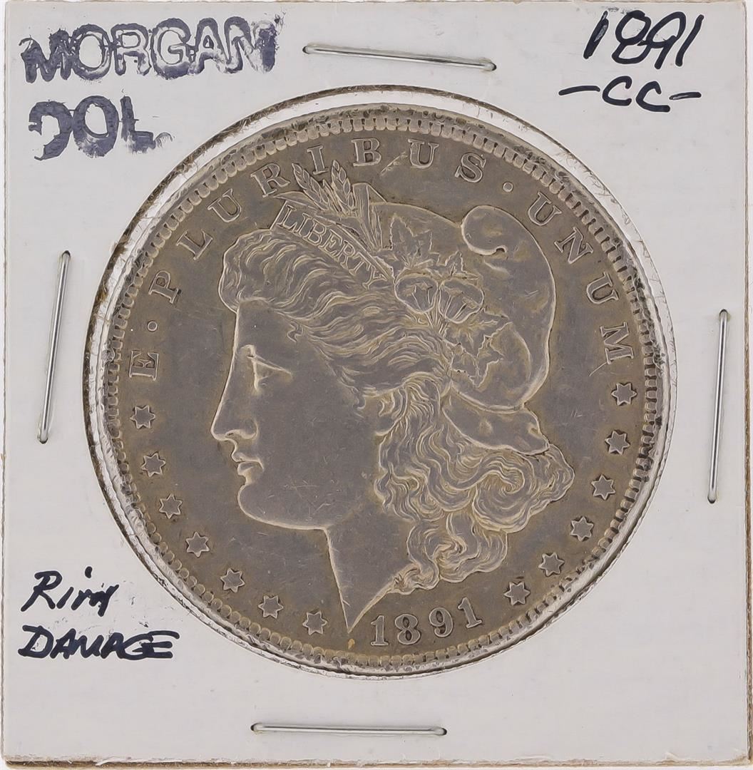 Silver Rimmed Coin 1891-CC $1 Morgan Silver Dollar Coin - Rim Damage