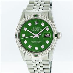 Rolex Mens Stainless Steel Green Diamond And Emerald Datejust Wristwatch