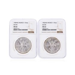 Set of (1) 1989MO & (1) 1982MO Mexico Silver Libertad NGC Graded