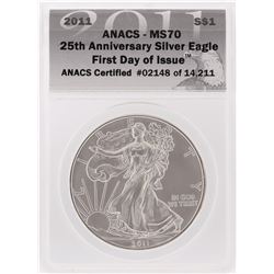 2011 $1 American Silver Eagle Coin First Day of Issue ANACS MS70