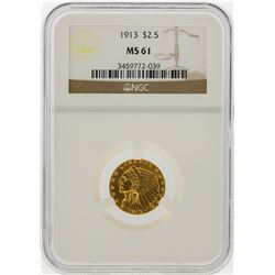 1913 $2 1/2 Indian Head Quarter Eagle Gold Coin NGC MS61