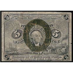 March 3, 1863 5 Cent 2nd Issue Fractional Note - Pinholes