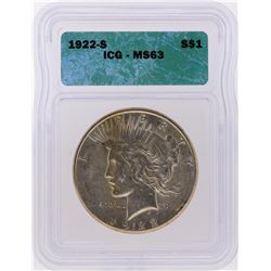 1922-S $1 Peace Silver Dollar Coin ICG Graded MS63