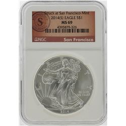 2014-S $1 American Silver Eagle Coin NGC Graded MS69