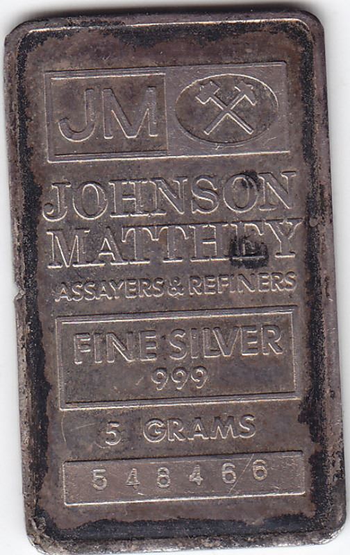 JM Silver Bullion 5 grams Fine Silver 999