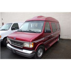 1994 FORD ECONOLINE 150 TRAVEL VAN, PASS VAN, RED, VIN # 1FDEE14HXRHB07127