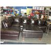 Image 1 : BROWN LEATHER L SHAPE SOFA SET