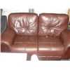 Image 1 : BROWN LEATHER LOVE SEAT WITH RECLINERS