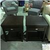 Image 1 : PAIR OF SINGLE DRAWER LIVING ROOM END TABLES (1 TABLE TOP HAS DAMAGED CORNER)