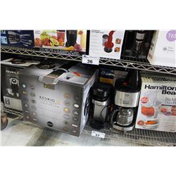 SHELF LOT OF COFFEE MAKERS