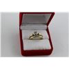 Image 2 : 14K YELLOW AND WHITE GOLD LADIES WEDDING RING SET (2 RINGS SOLDERED) SET WITH ONE BRILLIANT CUT