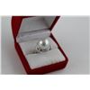 Image 2 : PLATINUM LADIES RING SET WITH ONE ROUND WHITE CULTURED SEA PEARL AND 24 BRILLIANT CUT DIAMONDS