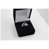 Image 2 : 1.25CT EMERALD AND DIAMOND RING, TRILLION CUT, 2 DIAMONDS, STERLING SILVER RETAIL VALUE $375