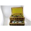 Image 2 : WOODEN JEWELLERY BOX FILLED WITH ASSORTED ESTATE ITEMS, SOME SILVER