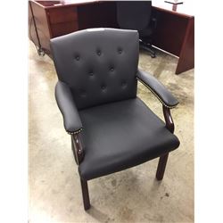 HON BLACK LEATHER & WOOD CLIENT CHAIR