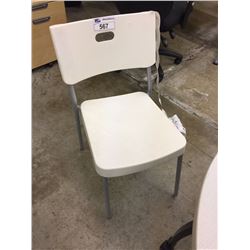 WHITE & GREY FRAMED PLASTIC STACKING CHAIR