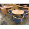 Image 1 : MAPLE 36" ROUND TABLE, MATCHING CREDENZA & 3 DESK CHAIRS