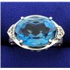 Image 1 : 10 Carat Blue Topaz and Diamond Ring in White Gold