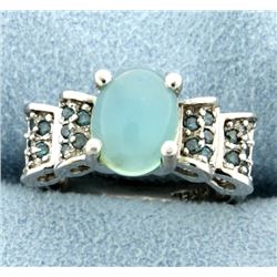 Custom Made Moonstone & Blue Diamond Ring