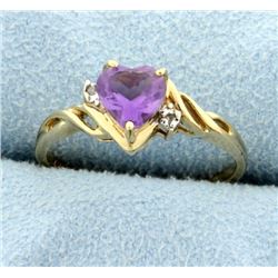 Heart Amethyst & Diamond Ring