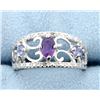 Image 1 : Amethyst & Diamond Sterling silver ring