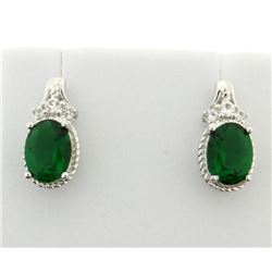 Sterling silver earrings with Lab Emerald