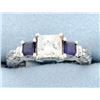 Image 1 : 1 carat Princess cut "Leo" Diamond ring with Sapphires