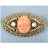 Image 1 : Antique Diamond & Pink Coral Cameo Pin