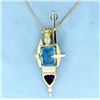 Image 1 : Custom Diamond & Assorted Gemstones in a Deco Design Pendant and 14k Chain