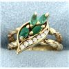 Image 1 : Natural Emerald & Diamond Pinky Ring