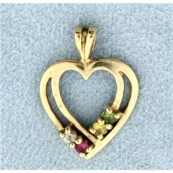 Heart Pendant with Multi-Color Gemstones