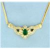 Image 1 : Diamond & Natural Emerald Necklace