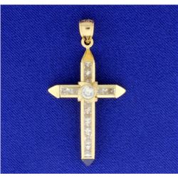 Gold Cross Pendant with CZs