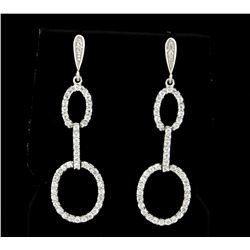 Oval White Sapphire Long Dangle Earrings in Sterling Silver
