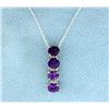 Image 1 : Amethyst and Diamond Sterling Silver Pendant with chain
