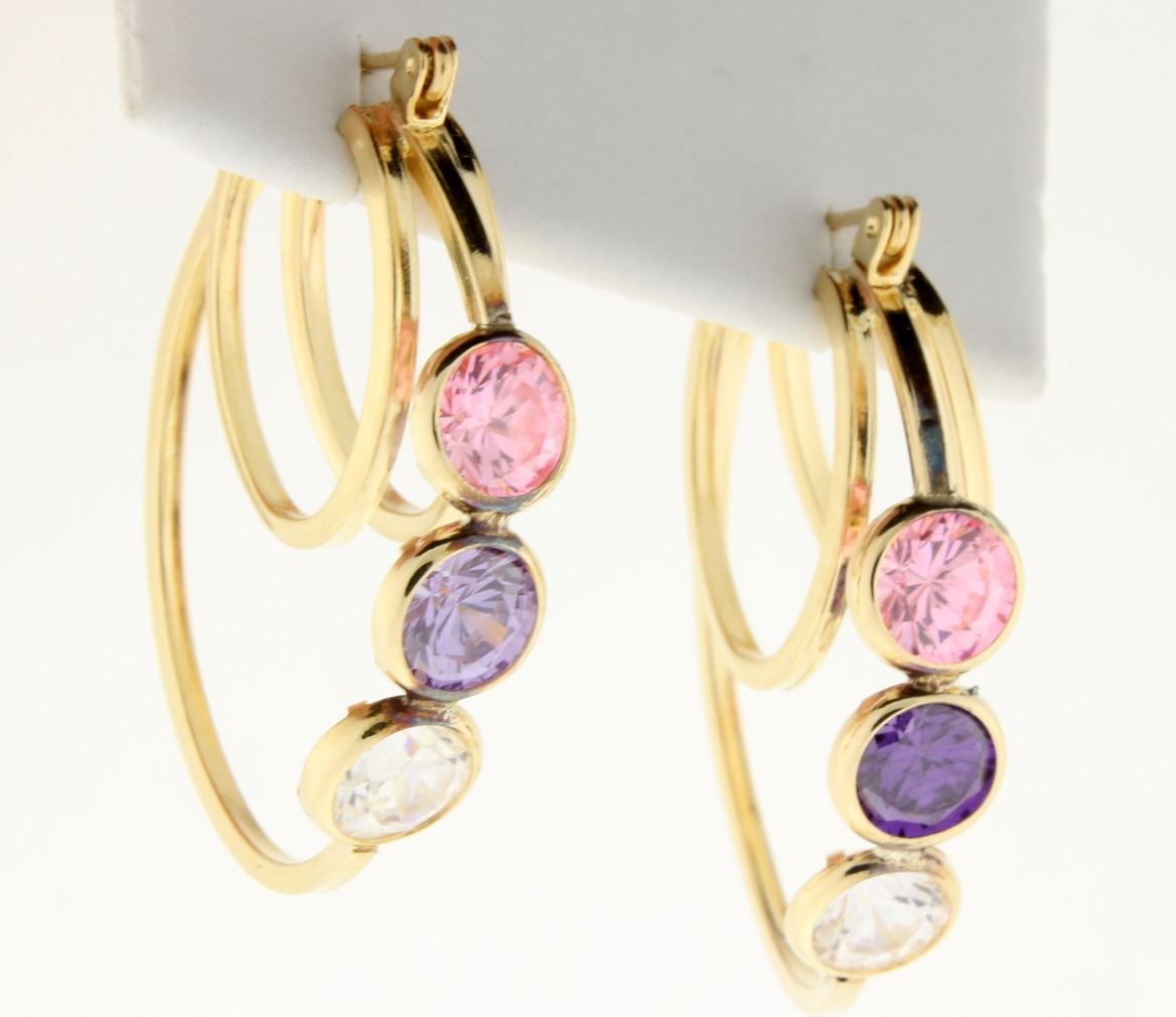 Large 3 stone hoop earrings